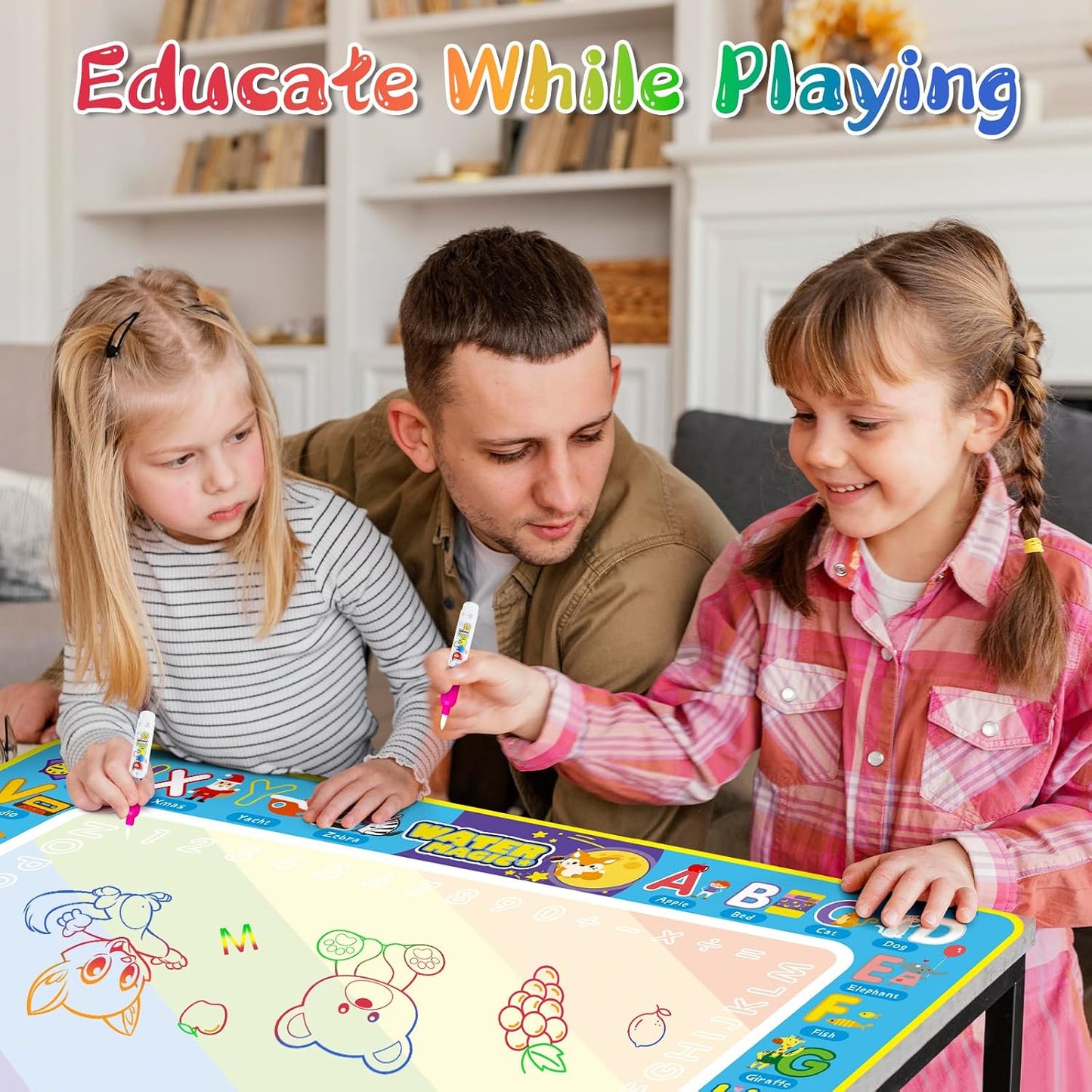 Water Doodle Mat Kids Mess Free Coloring Doodle Mat Educational Toys for 3 4 5 6 7 8 Years Old with Magic Pens Educational Toys Toddler Boys Girls Christmas Birthday Holiday Present