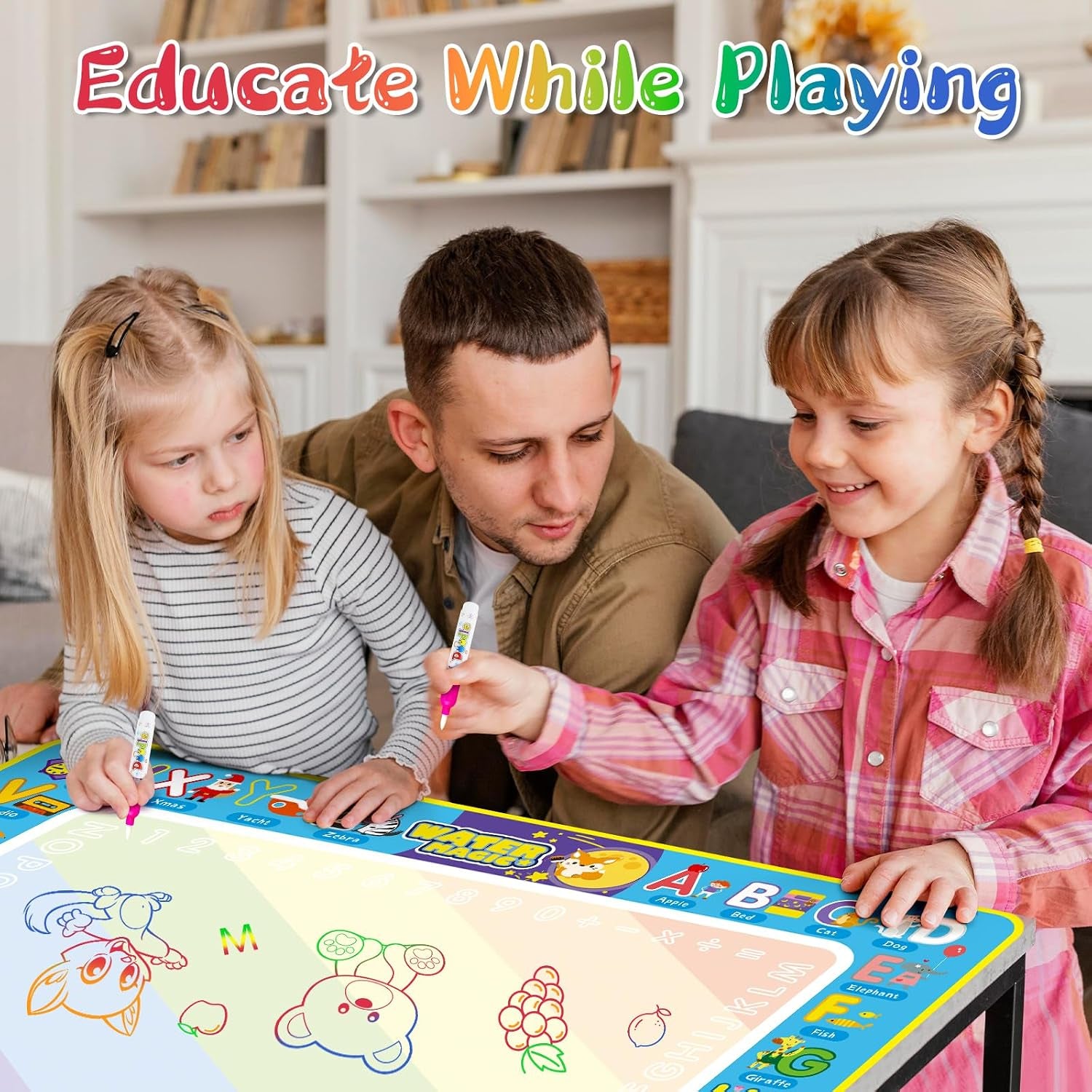 Water Doodle Mat Kids Mess Free Coloring Doodle Mat Educational Toys for 3 4 5 6 7 8 Years Old with Magic Pens Educational Toys Toddler Boys Girls Christmas Birthday Holiday Present