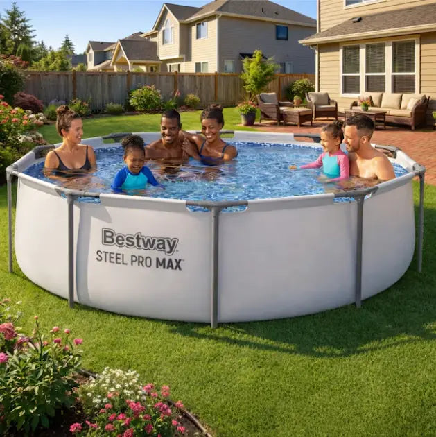 Bestway Steel Pro MAX 10 Feet X 30 Inches round above Ground Outdoor Swimming Pool with Pump, above Ground Pool, Swimming Pool, Steel Frame Pool, Family Swimming, Filter Pump, Backyard Swimming