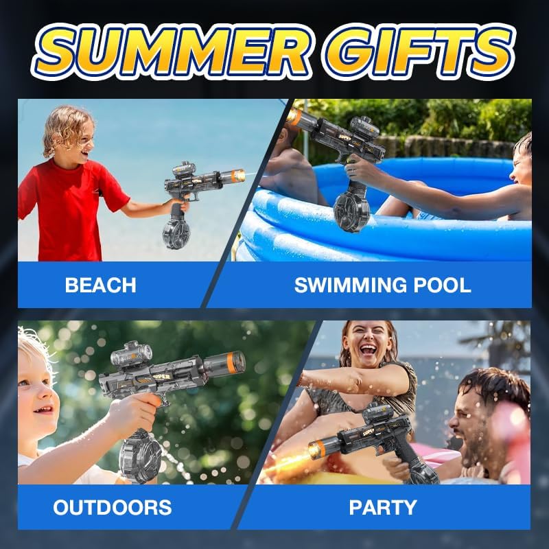 Rechargeable Electric Water Blaster – High-Power Water Gun with LED Lights