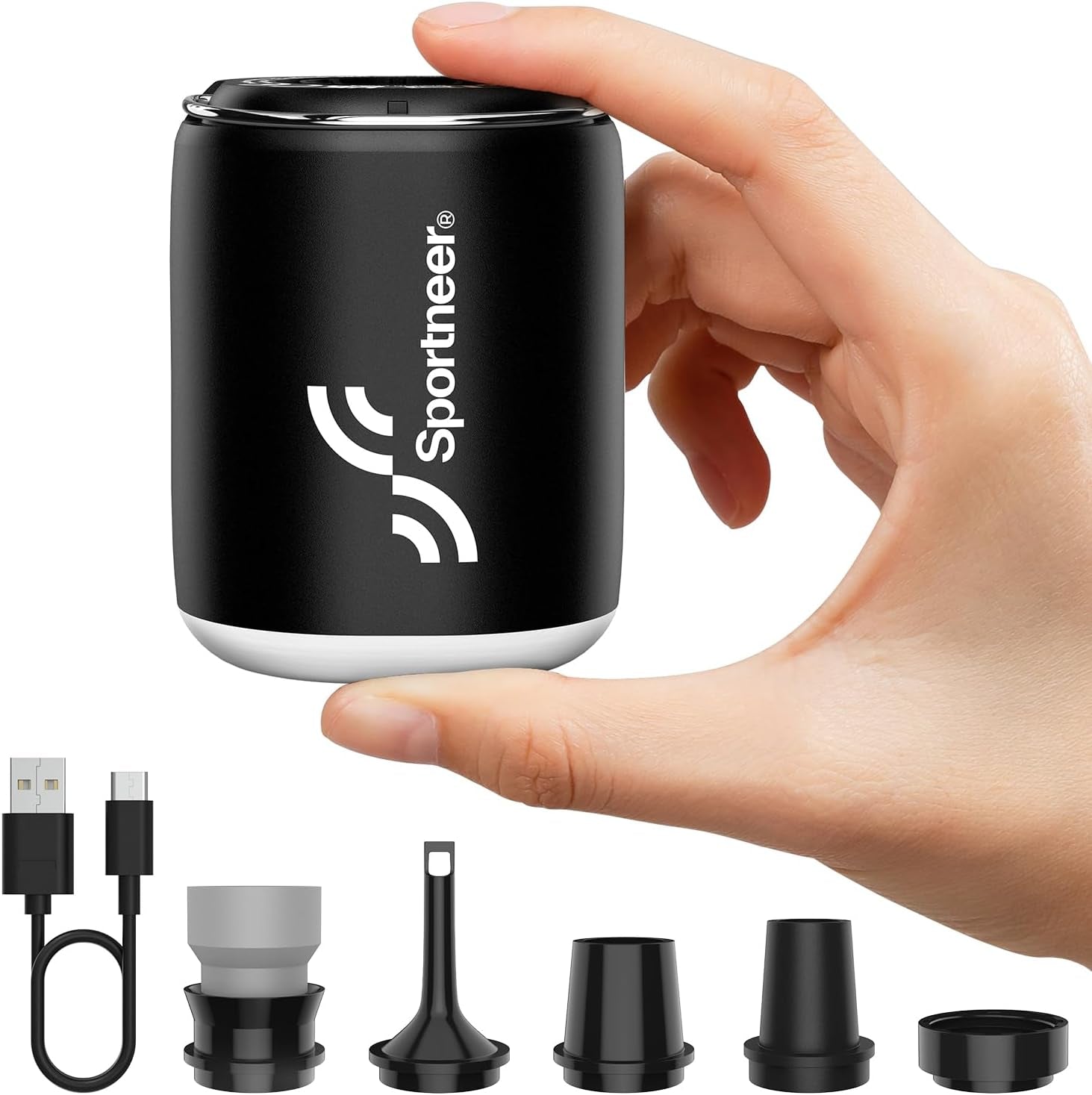 Mini Air Pump: 1600Mah Rechargeable Air Pump for Inflatables with Hook and Light Function, Air Mattress Pump for Pool Floats, Sleeping Pads, Swimming Ring, Vacuum Storage Bags, 3.6Oz