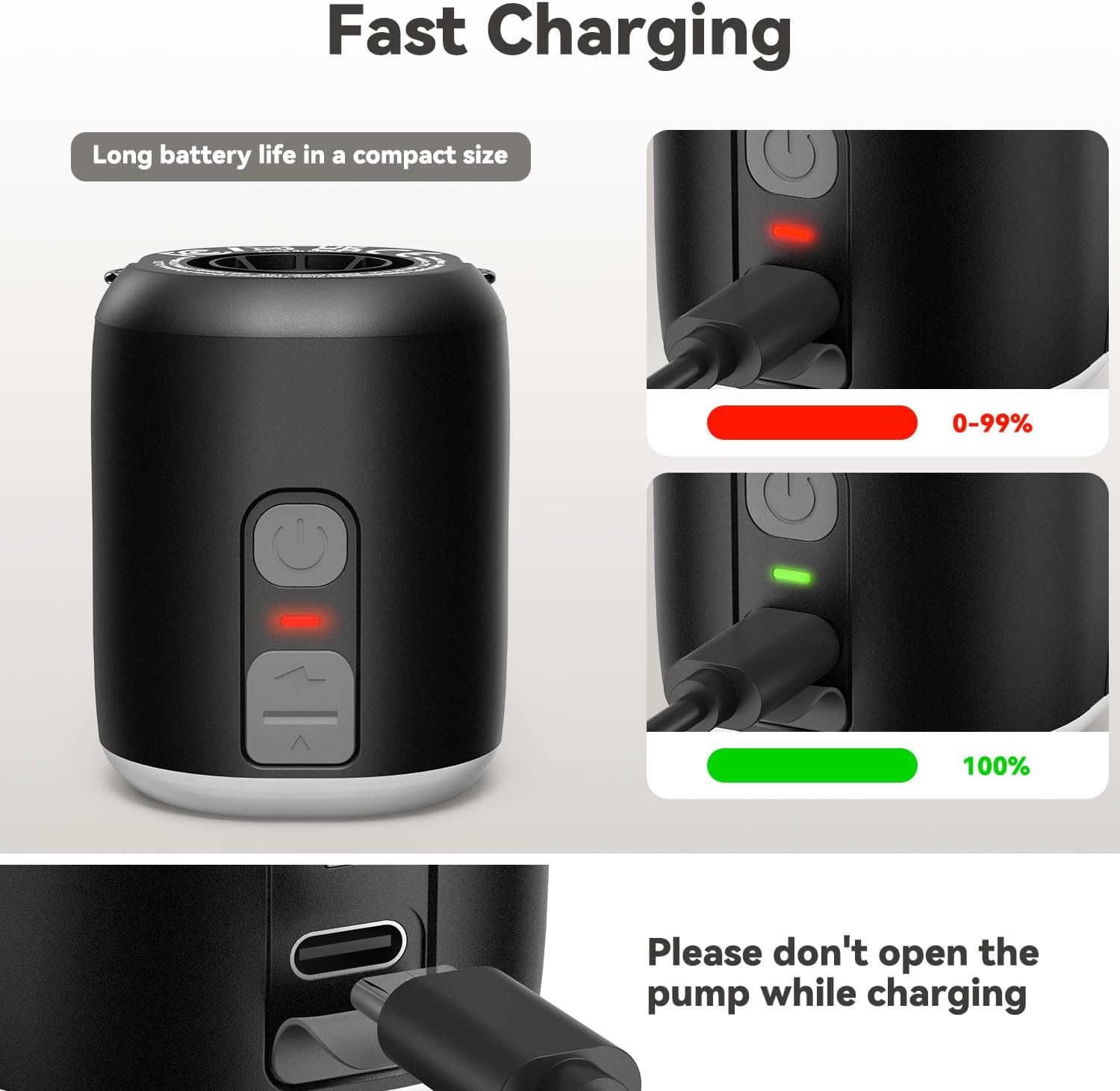 Mini Air Pump: 1600Mah Rechargeable Air Pump for Inflatables with Hook and Light Function, Air Mattress Pump for Pool Floats, Sleeping Pads, Swimming Ring, Vacuum Storage Bags, 3.6Oz