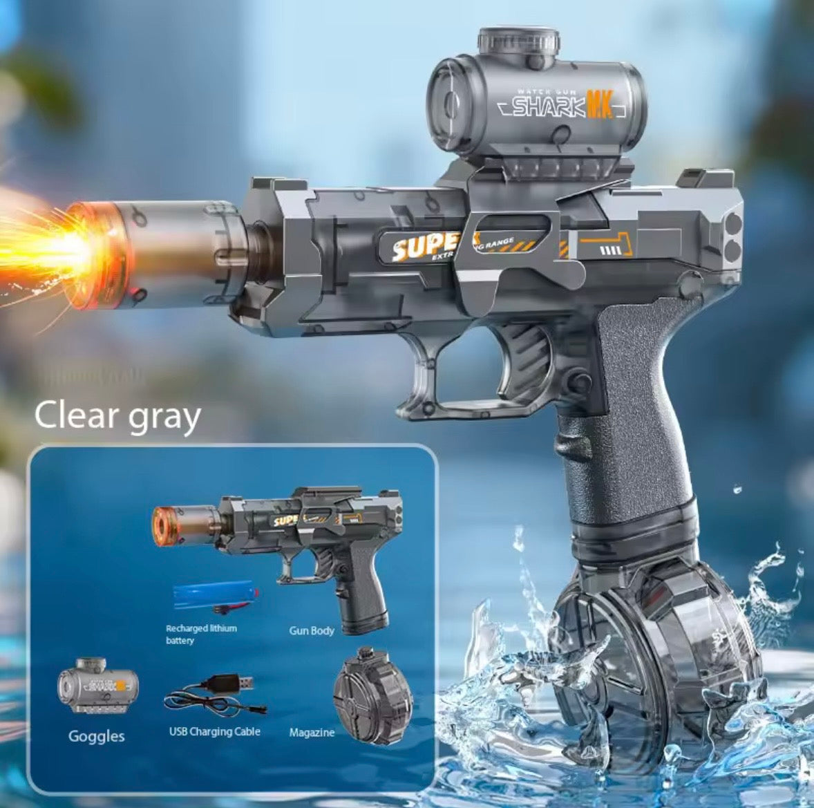 Rechargeable Electric Water Blaster – High-Power Water Gun with LED Lights