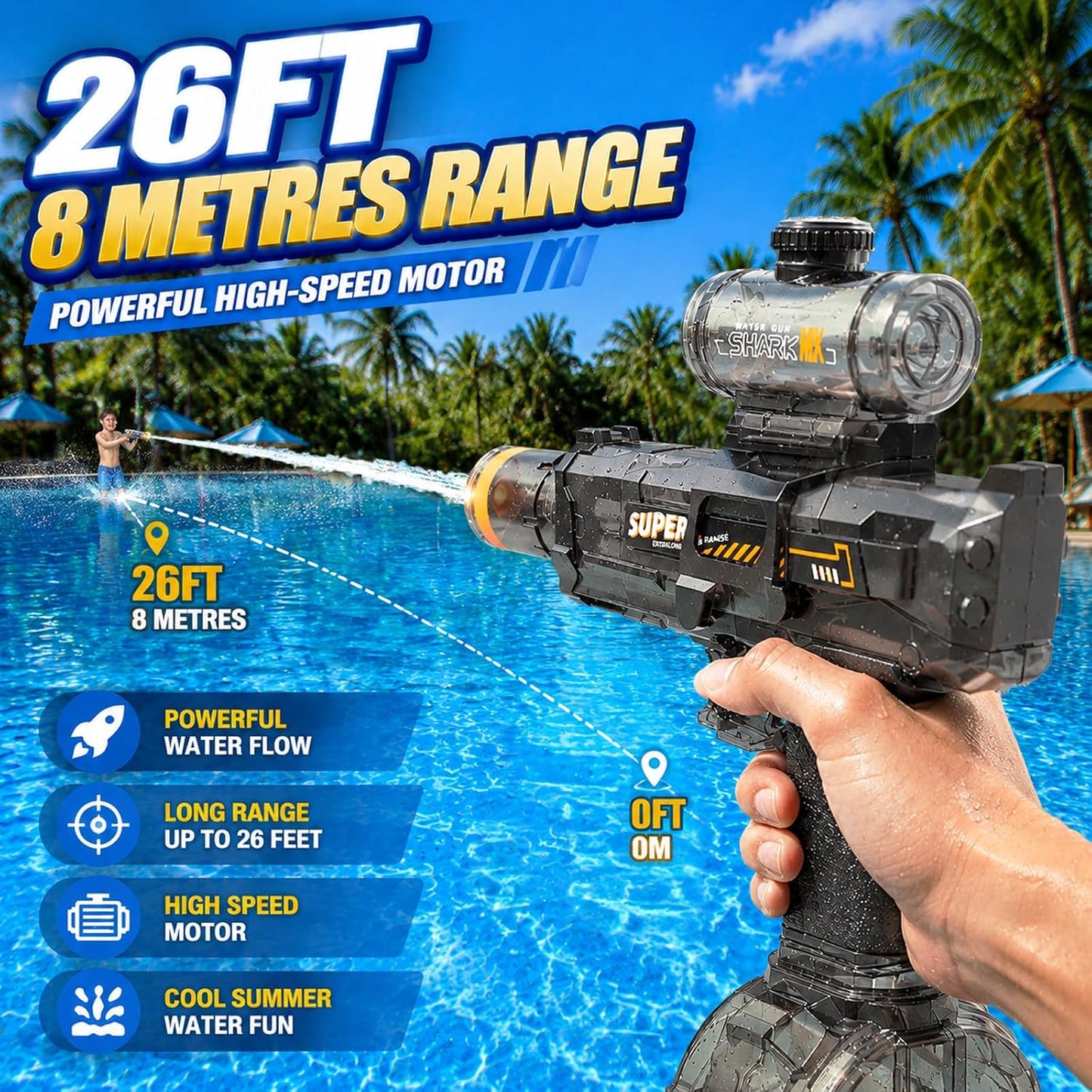 Rechargeable Electric Water Blaster – High-Power Water Gun with LED Lights