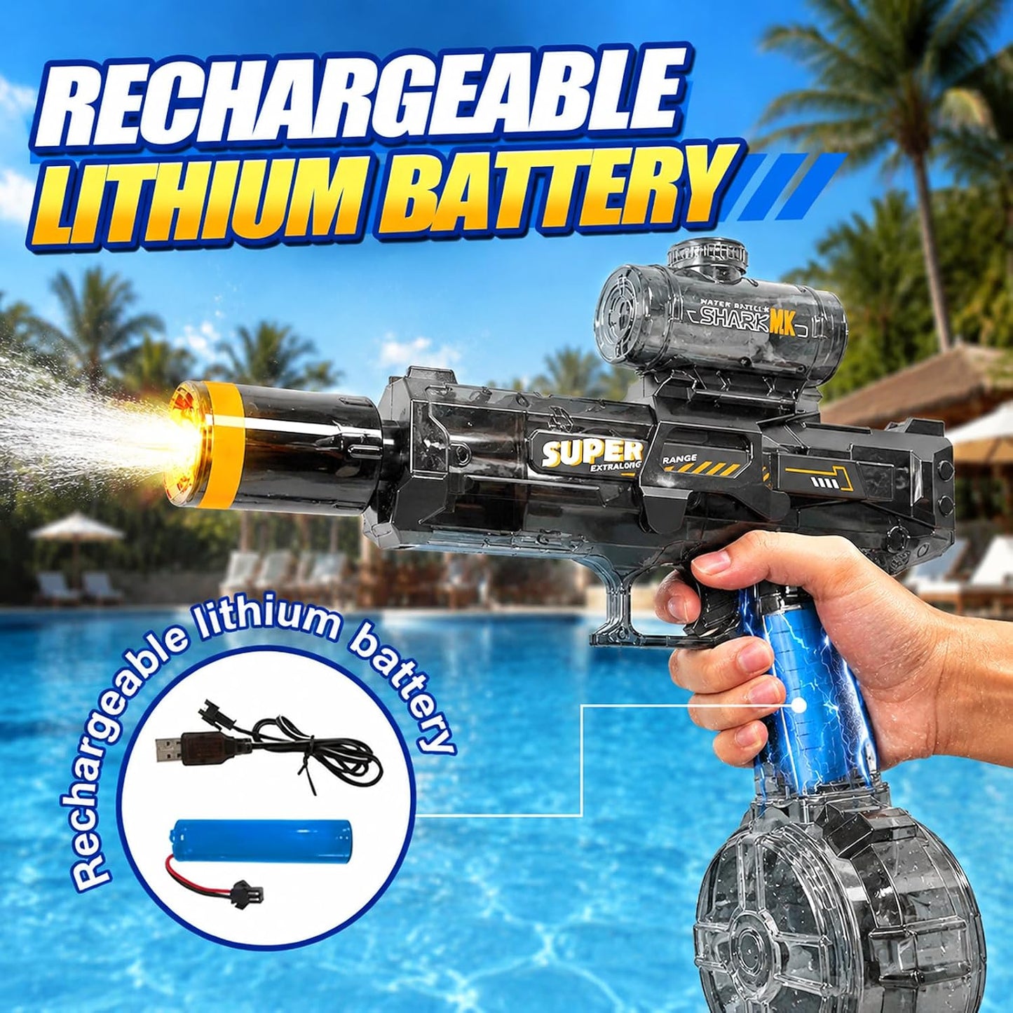Rechargeable Electric Water Blaster – High-Power Water Gun with LED Lights