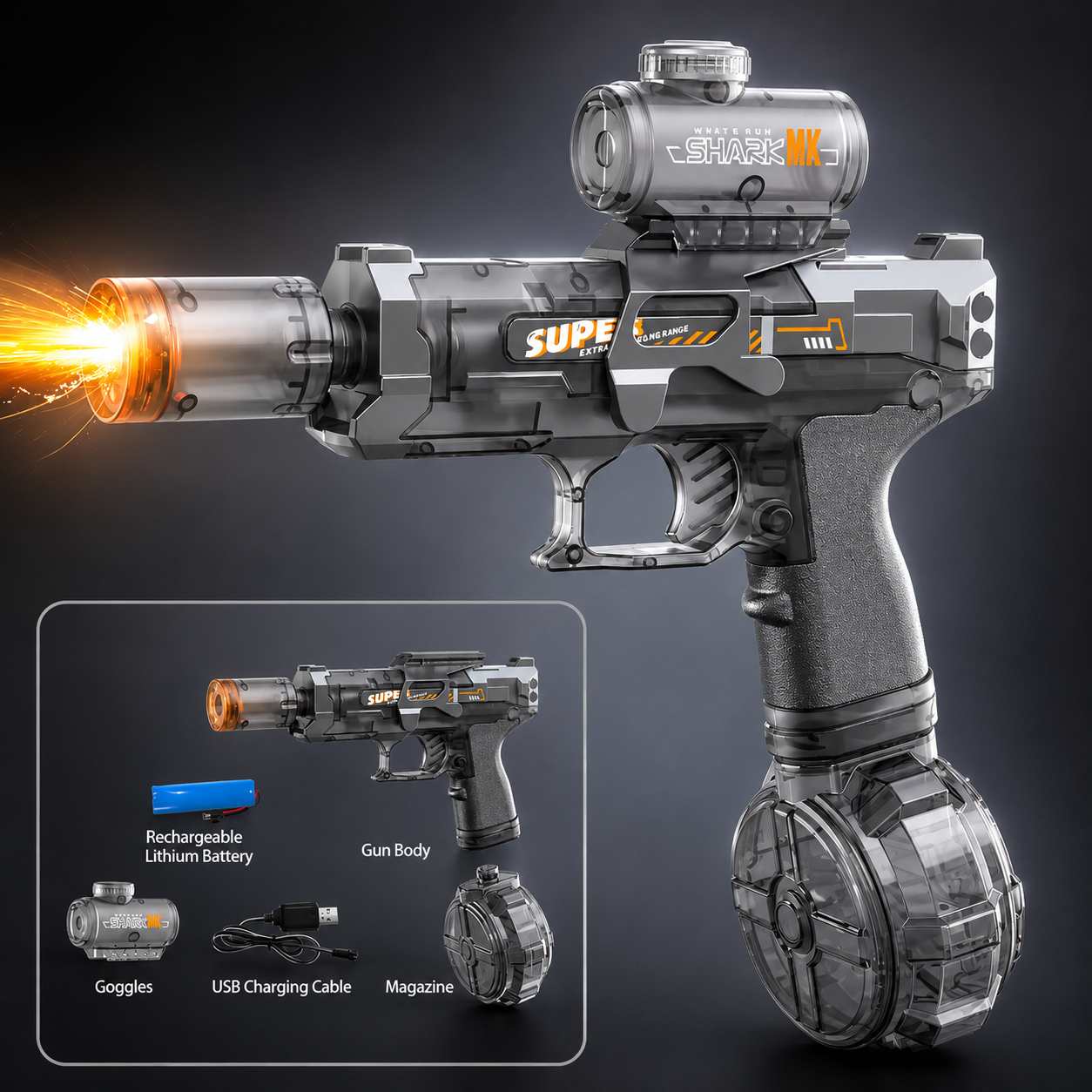 Rechargeable Electric Water Blaster – High-Power Water Gun with LED Lights