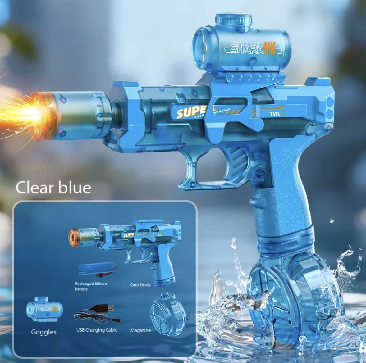 Rechargeable Electric Water Blaster – High-Power Water Gun with LED Lights
