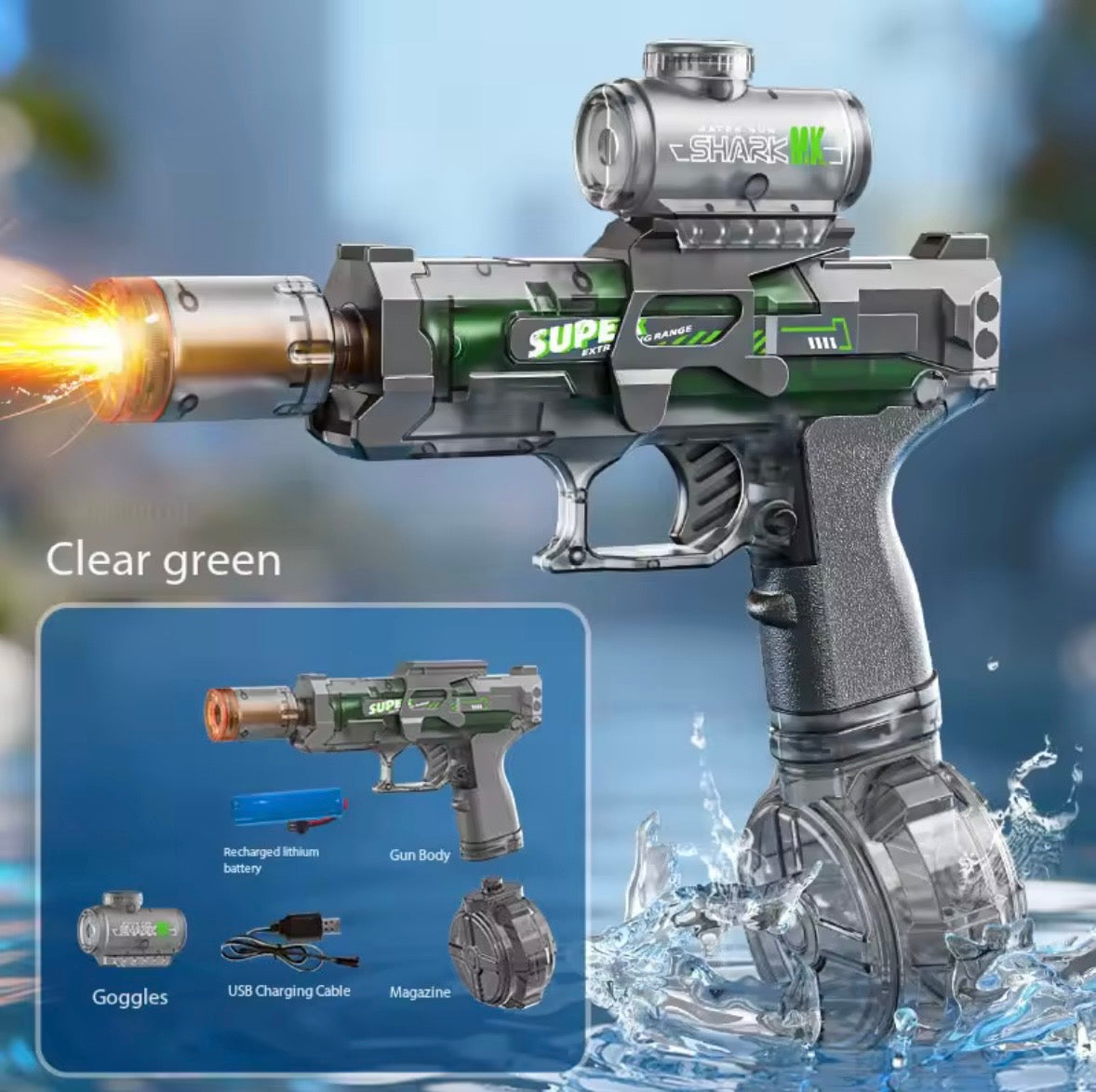 Rechargeable Electric Water Blaster – High-Power Water Gun with LED Lights